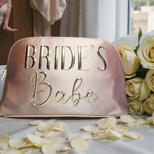 NEW Shiraleah Elegant Bride's Babe Gold and Pink Cosmetic Pouch Bag 12"x7.5" NWT